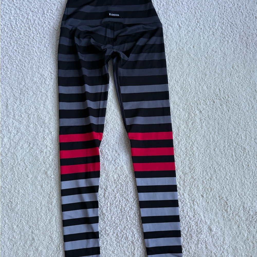 K-DEER Kids Striped Leggings - Black, Gray, and Pink